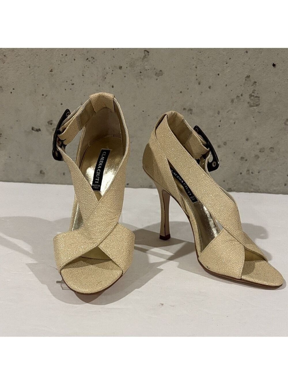 Claudia Ciuti Speckled Gold Dressy Stiletto Heel Sandal - Size 5